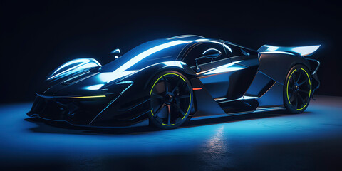 Luxury in Motion: Highly Detailed Photography of a Futuristic Blacklight Supercar. Generative AI