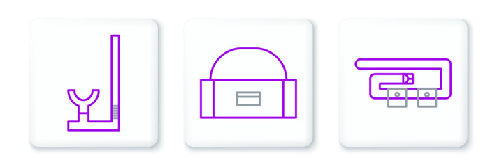 Obraz premium Set line Diving belt, Snorkel and Case box container for wobbler icon. Vector