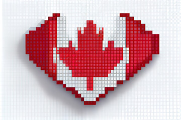 Obraz premium Pixel heart as canada flag on a white background. Generative Ai