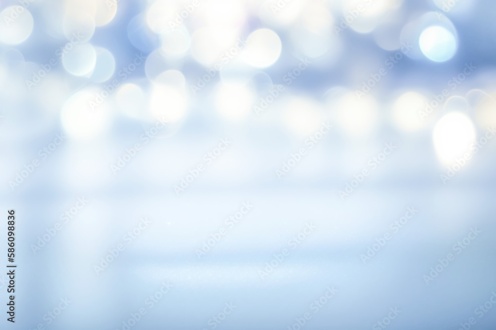 Poster Abstract light blue blurred background for presentation with beautiful round bokeh.