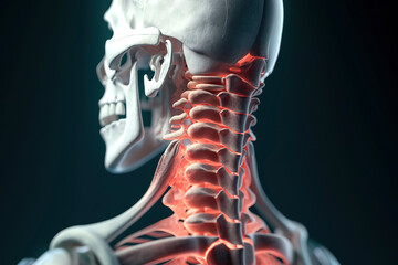 Human body focusing on neck pain zones, including atlas and cervical vertebrae. Generative AI