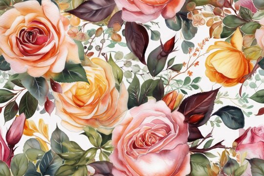 bouquet of roses painted on a blank white canvas created with Generative AI technology