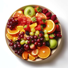 Fototapeta na wymiar A bowl of freshly made fruit salad with a variety of fruits including apples, oranges, grapes, and strawberries, isolated on white background - Generative AI