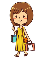 買い物するを女性　全身　イラスト素材