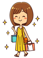 買い物するを女性　全身　イラスト素材