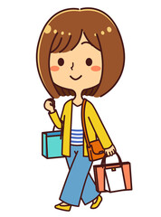 買い物するを女性　全身　イラスト素材