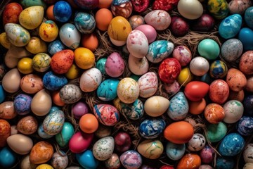 Fototapeta na wymiar colorful Easter egg basket with various designs and patterns created with Generative AI technology