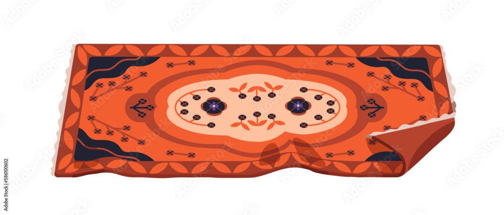 Poster rectangle carpet design with ornament, pattern. floor mat, rug with wrinkles. cozy stylish home inte
