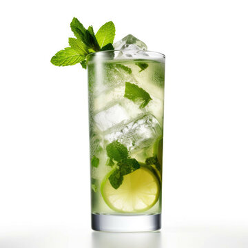 Mojito Lite Cocktail, isolated on white background - Generative AI