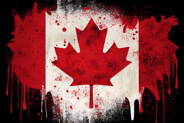 Vector Illustration Distressed Grunge Flag Of Canada. Generative Ai