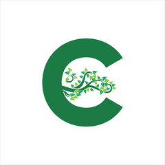 C letter with tree design icon logo