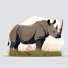 Obraz premium Black rhinoceros in the grasslands. Threatened or endangered species animals. Flat vector illustration concept. Generative AI