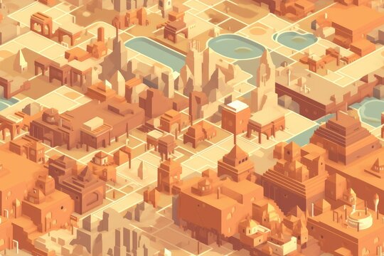 Isometric Illustrated Cartoon Cityscape Town Village Seamless Repeating Repeatable Texture Pattern Tiled Tessellation Background Image © DigitalFury