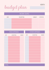 Monthly budget planner. Vector illustration