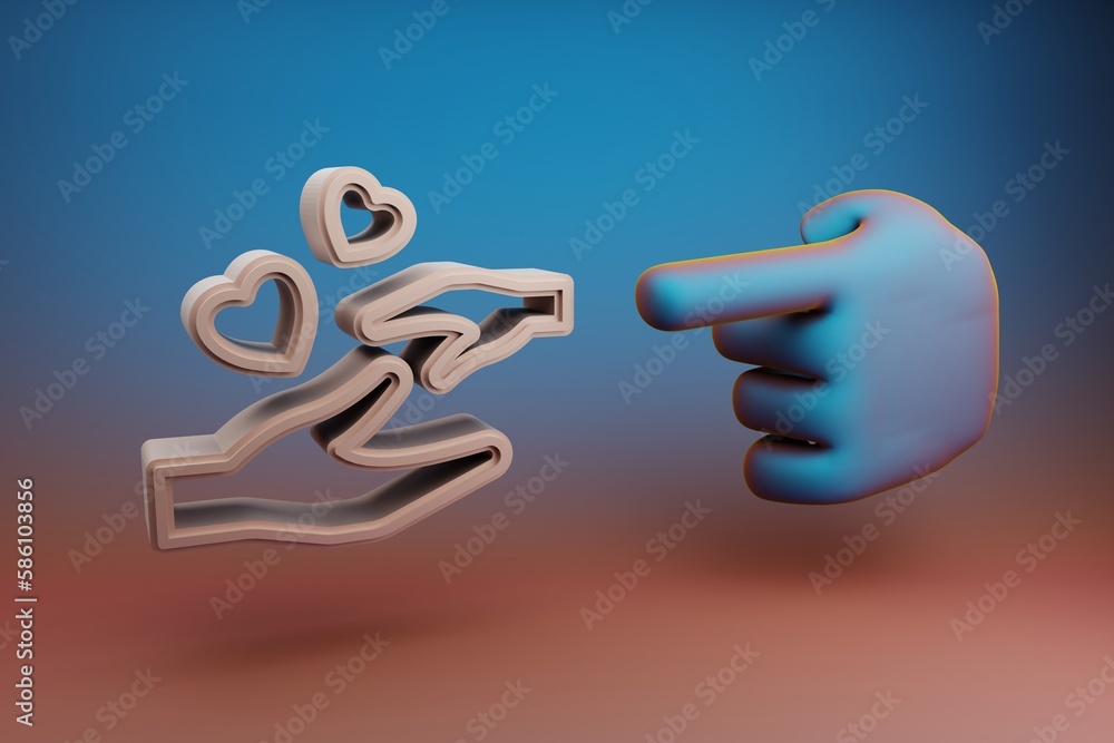 Aufkleber Beautiful illustrations abstract Hand index finger points to SSS symbol icon on a multicolor bright background. 3d rendering illustration. Background pattern for design. Mothers Day.