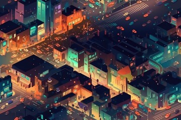 Obraz premium Isometric Illustrated Cartoon Cityscape Town Village Seamless Repeating Repeatable Texture Pattern Tiled Tessellation Background Image