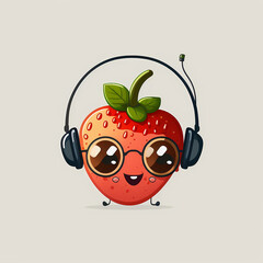Strawberry Happy Using Headset and Eye Glasses. Generative AI