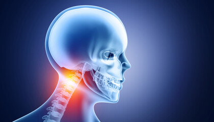 Neck pain. cervical spine skeleton. 3d illustration