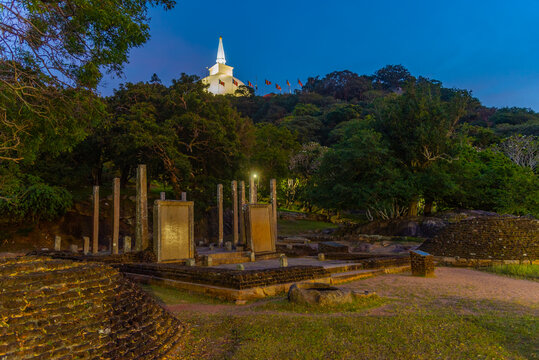 Night view of slab inscription at Mihintale buddhist site in Sri Lanka