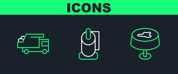 Set line Stain on the tablecloth, Garbage truck and Toilet paper roll icon. Vector