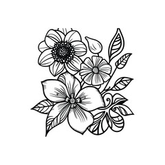Vector drawing flowers, stylized design, isolated floral elements, hand-drawn illustration, Using Child and Adult coloring page, invitation card.