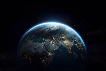 Earth at night, nestled within the mysterious expanse of outer space. Generative AI