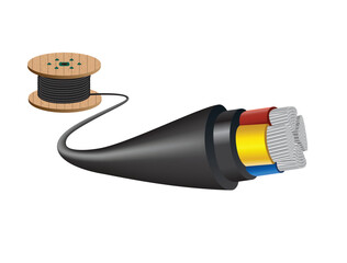 Electrical wire on white background. Copper wire is the electric conductor of urban society. Vector realistic illustration.