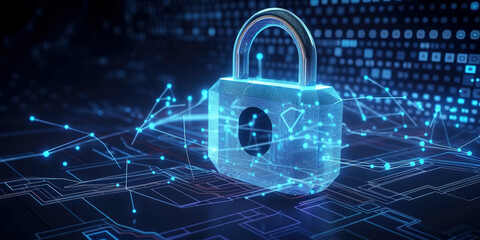 Internet cyber security concept: Padlock safeguarding against data theft graphics. Generative AI