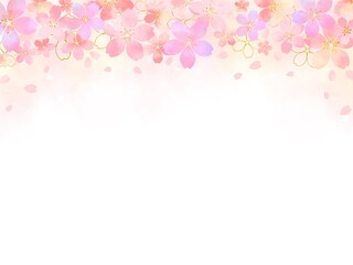 Fototapeta na wymiar 水彩風のカラフルな桜フレーム背景イラスト素材