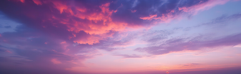 Naklejka na ściany i meble Gorgeous sunset panorama with a captivating pink and purple sky. Generative AI
