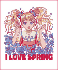 Anime Girl I love Spring cool  I love Spring  t-shirt