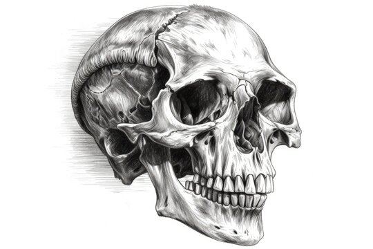 detailed human skull drawing with shading and intricate details created with Generative AI technology