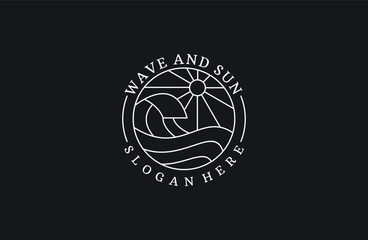 sea ​​water waves and sun in white abstract circle shape suitable for logos and icons .