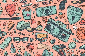 colorful assortment of objects on a pink background created with Generative AI technology