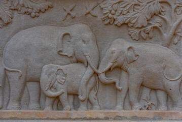 Elephant carving at Sanda Hiru Seya stupa at Anuradhapura at Sri Lanka