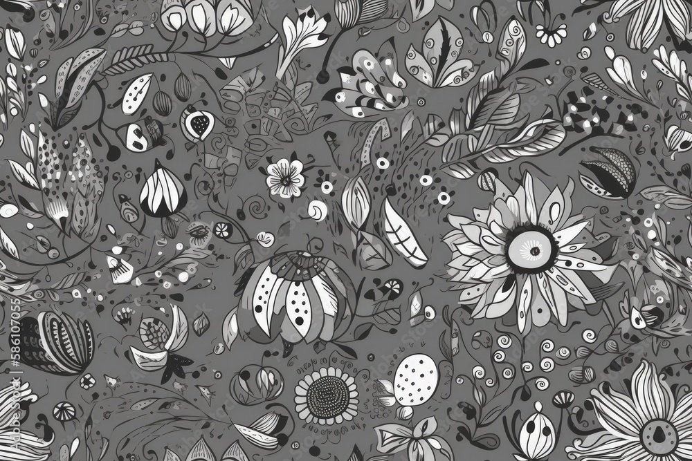 Poster monochromatic floral pattern on a textured gray backdrop created with generative ai technology