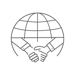 international deal icon, partner handshake, global trade, thin line web symbol on white background - editable stroke vector illustration eps10.