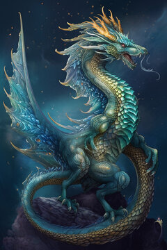 Mythical huge dragon. Concept: signs of the zodiac. AI Generated
