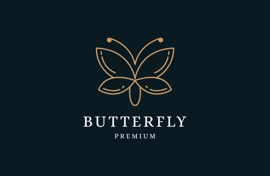 Butterfly Logo abstract vector geometric design icon template linear style.