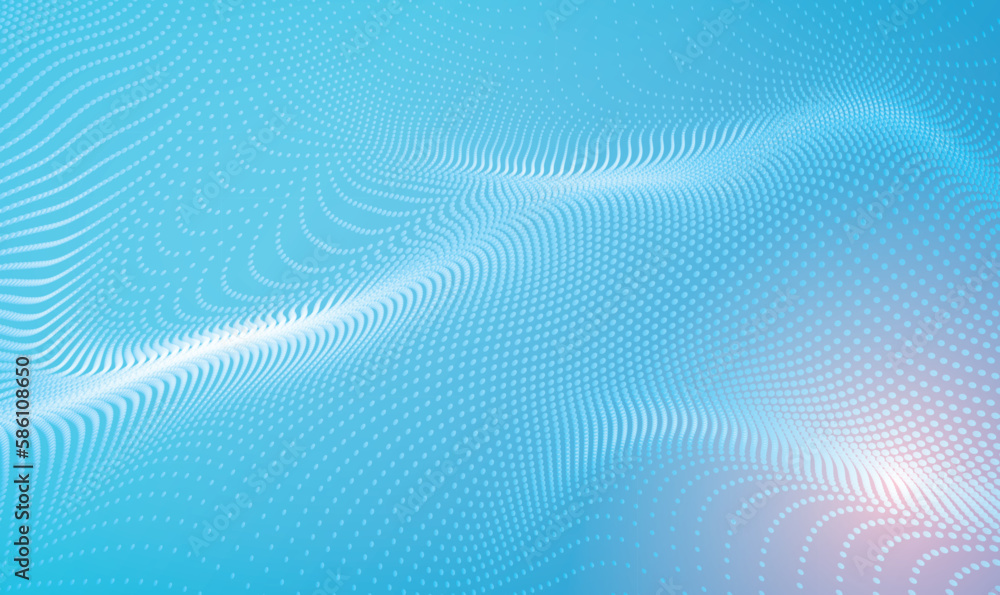 Poster blue and white abstract background with flowing particles. digital future technology concept. abstra
