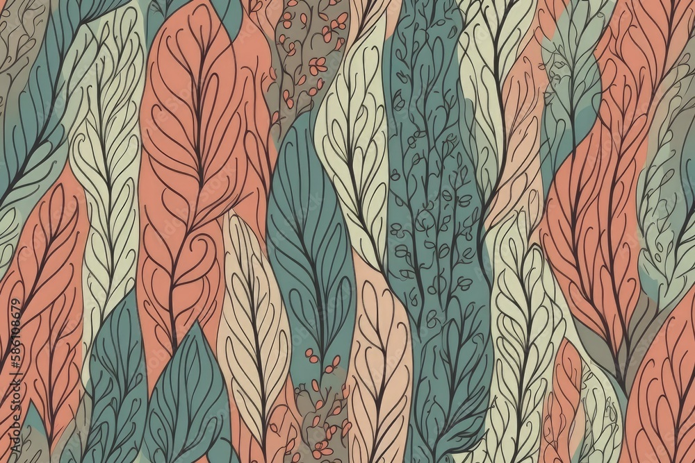 Aufkleber illustration of colorful leaves pattern on a blue background created with generative ai technology