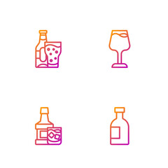 Set line Glass bottle of vodka, Whiskey and glass, Beer and Wine. Gradient color icons. Vector