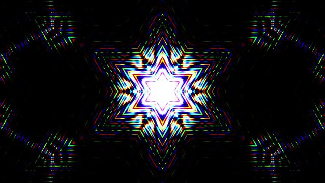 Kaleidoscope posterized color animation background in dark. 2D computer rendering pattern