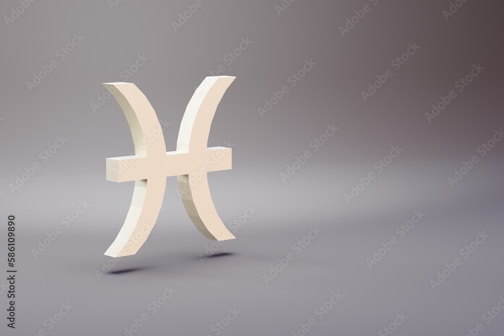 Poster beautiful illustration zodiac pisces symbol icons on a bright pink background. 3d rendering illustra