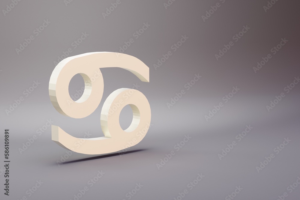 Poster beautiful illustration zodiac cancer symbol icons on a bright pink background. 3d rendering illustra