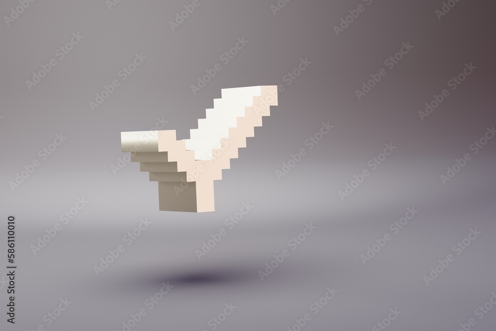 Poster beautiful illustration pixel check symbol icons on a bright pink background. 3d rendering illustrati