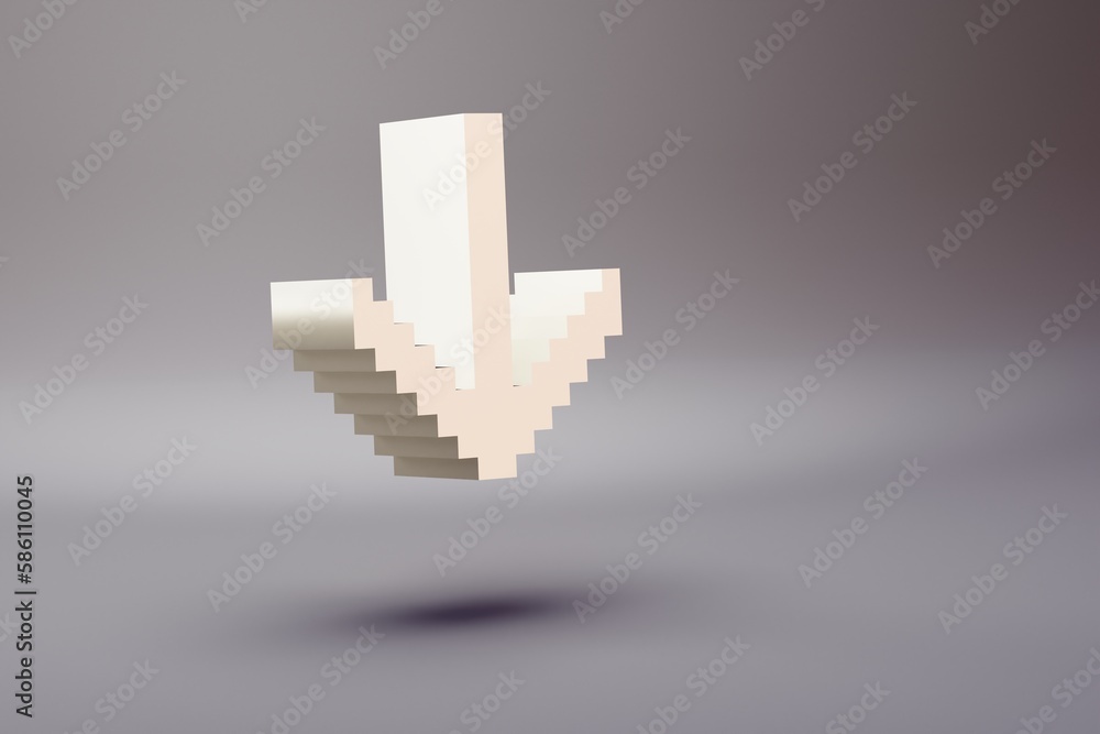 Poster beautiful illustration pixel arrow down symbol icons on a bright pink background. 3d rendering illus