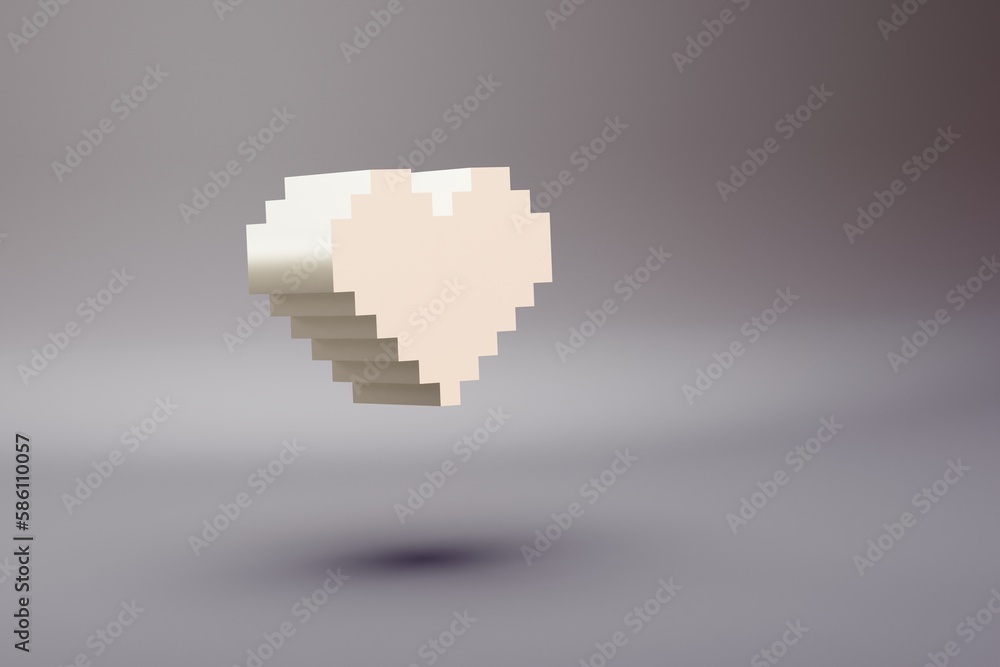 Leinwandbilder beautiful illustration pixel heart symbol icons on a bright pink background. 3d rendering illustrati