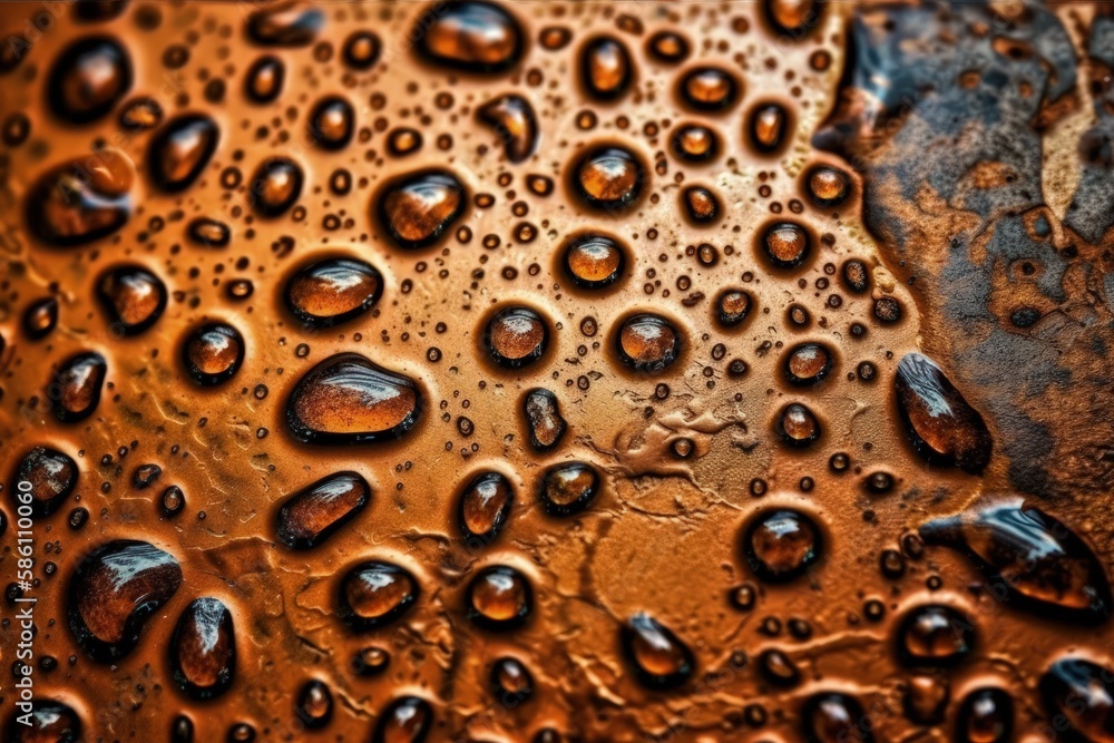 Poster illustration of water droplets on a shiny metal surface in macro view created with generative ai tec