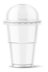 Clear plastic cup with dome lid. Takeaway drink container. Realistic mockup